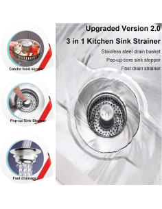Colador de Fregadero 3 en 1 URGINO Acero Inoxidable Mejorado 2