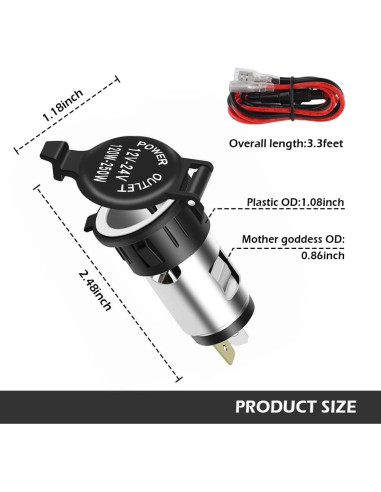 Toma de Encendedor de Cigarrillos IHOTDER 12V con Cubierta Impermeable