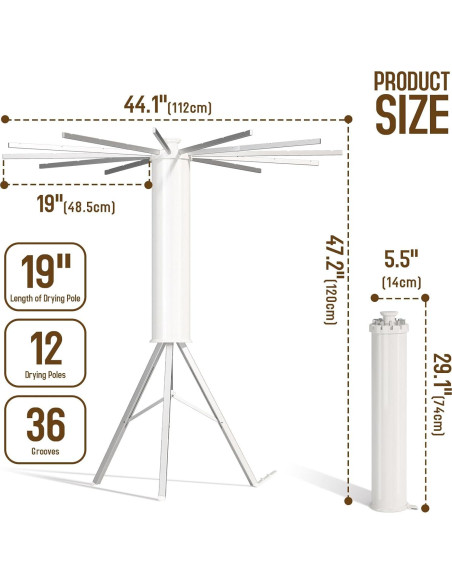 Secador de Ropa Plegable Dancrul, 12 Varillas, 20.41 kg