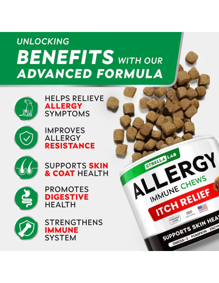Masticables Alivio Alergias Perros StrellaLab 180 Ct Omega 3