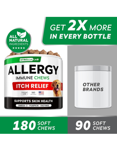 Masticables Alivio Alergias Perros StrellaLab 180 Ct Omega 3