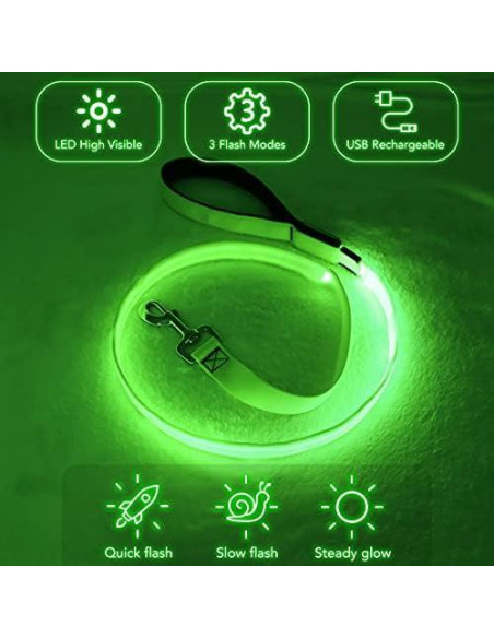 Correa para Perros Bisen LED Recargable 4FT Verde Seguridad Correa para Perros Bisen LED Recargable 4FT Verde Seguridad