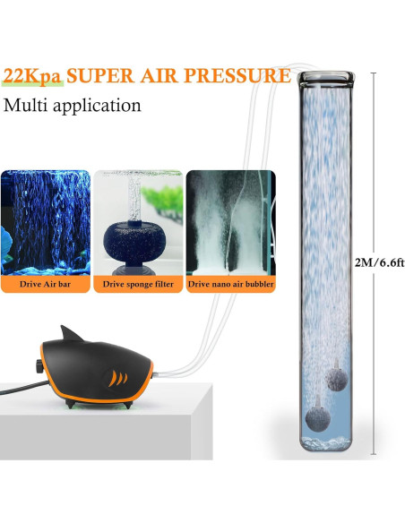 Bomba de Aire para Acuario HITOP 4W 110GPH Silenciosa 20-200 Gal