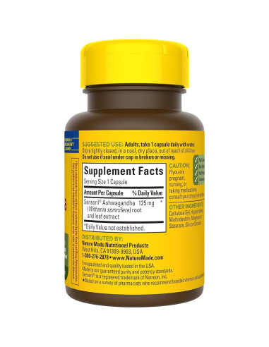 Cápsulas de Ashwagandha Nature Made 125mg - 60 Unidades