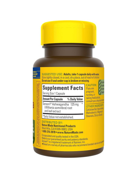 Cápsulas de Ashwagandha Nature Made 125mg - 60 Unidades