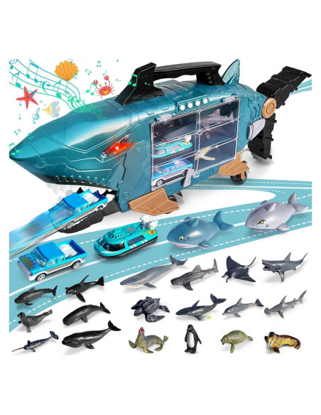 Juguete de camión tiburón con 18 animales marinos LY
