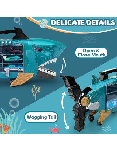Juguete de camión tiburón con 18 animales marinos LY