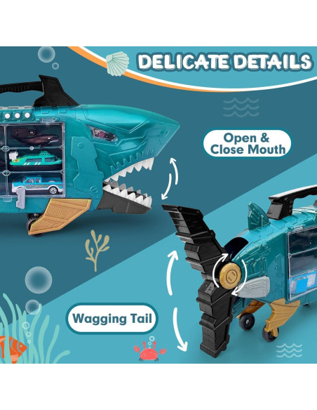 Juguete de camión tiburón con 18 animales marinos LY