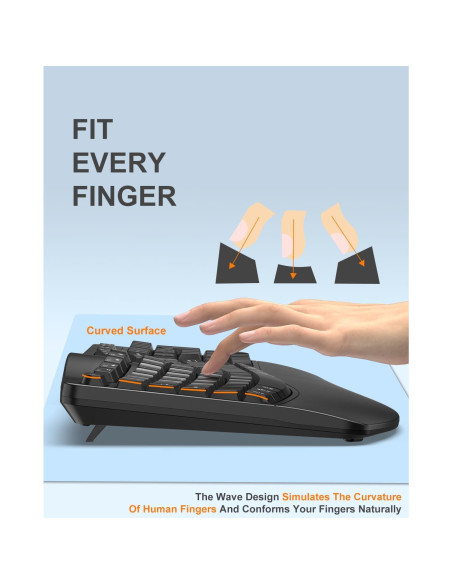 Teclado Inalámbrico Ergonómico EDJO con Reposamuñecas Negro Teclado Inalámbrico Ergonómico EDJO con Reposamuñecas Negro