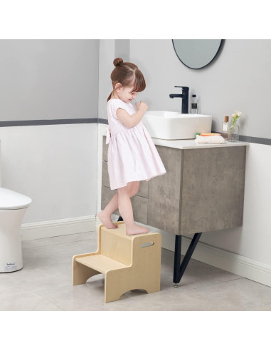 Escalón de Madera Natural WOOD CITY para Niños 2 Pasos