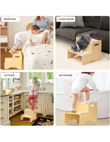 Escalón de Madera Natural WOOD CITY para Niños 2 Pasos