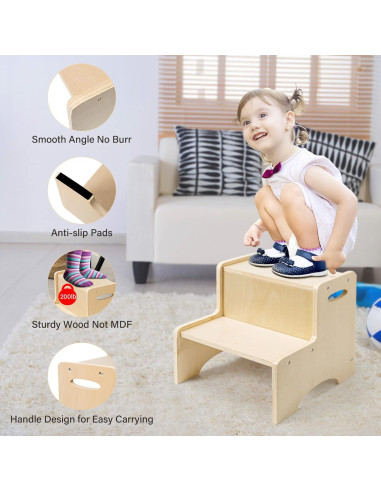 Escalón de Madera Natural WOOD CITY para Niños 2 Pasos