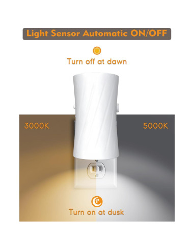 Luz Nocturna LED Enchufada KKUP2U con Sensor y Brillo Ajustable