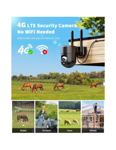 Cámara de Seguridad Celular LIWAN 4G LTE 2K 360 con Cable