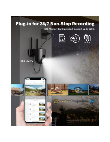 Cámara de Seguridad Celular LIWAN 4G LTE 2K 360 con Cable