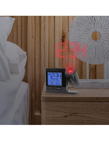Reloj Despertador Proyector Atómico La Crosse Negro con Temperatura