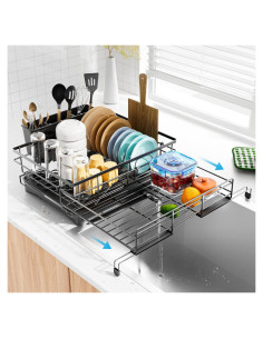 Escurridor de Platos Expandible Laveshop Negro 2.3 kg Drenaje Automático