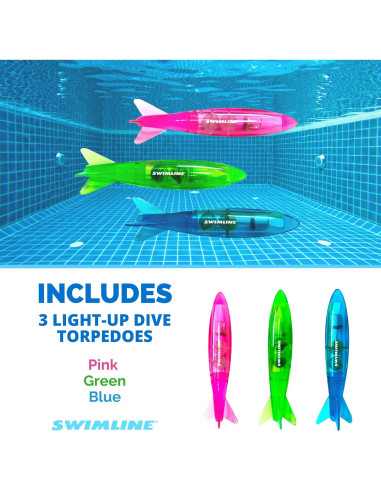 Juguetes de Buceo LED Swimline 3-Pack Torpedos Multicolor