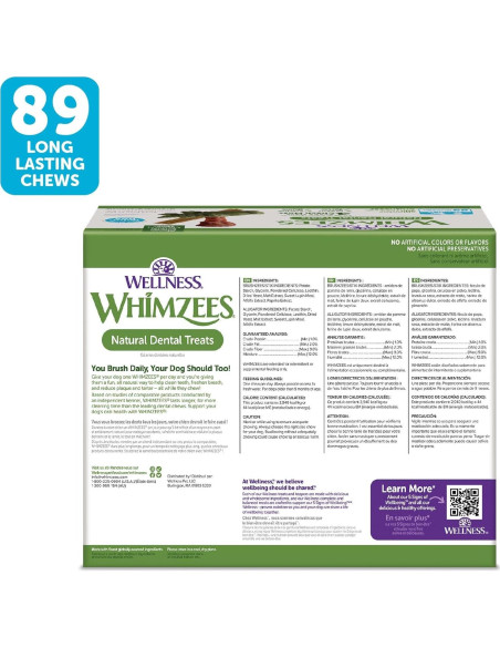 Golosinas Dentales Naturales Wellness WHIMZEES 89 Unidades Pequeñas