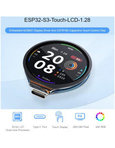 Placa de desarrollo ESP32-S3 con LCD táctil 1.28" y 6 ejes 2
