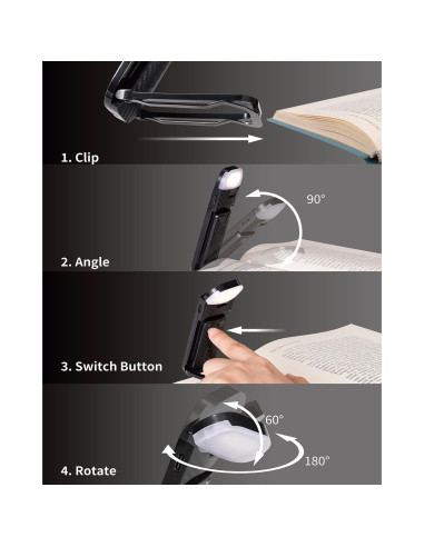 Luz de Lectura Recargable HEMONNKAM con Clip y 5 Brillos