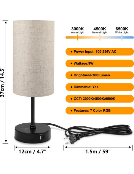 Lámpara de Mesa Ascher 2 Piezas RGB Regulable con USB