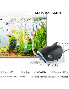 Bomba de Aire Silenciosa HITOP 3W para Acuario 303.9 LPH 2