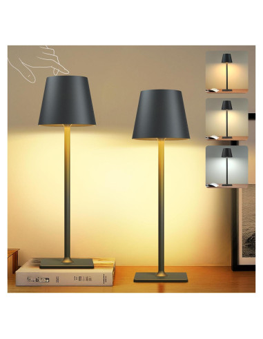 Lámpara de Mesa Recargable LED FenFud 2 Paquete Negro