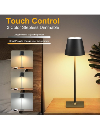 Lámpara de Mesa Recargable LED FenFud 2 Paquete Negro