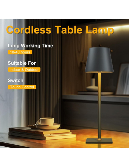 Lámpara de Mesa Recargable LED FenFud 2 Paquete Negro