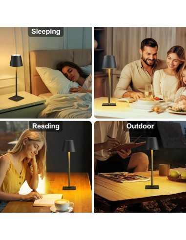 Lámpara de Mesa Recargable LED FenFud 2 Paquete Negro