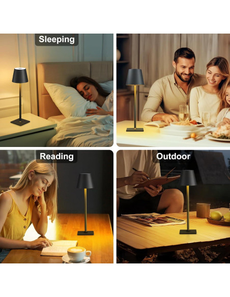 Lámpara de Mesa Recargable LED FenFud 2 Paquete Negro