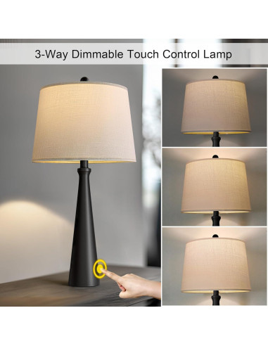 Lámpara de Mesa Oneach 65 cm Negra con Control Táctil Dimmable