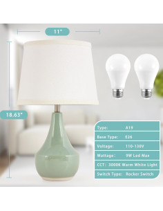 Juego de 2 Lámparas de Mesa GyroVu Cerámica 47.3 cm Verde Salvia 2