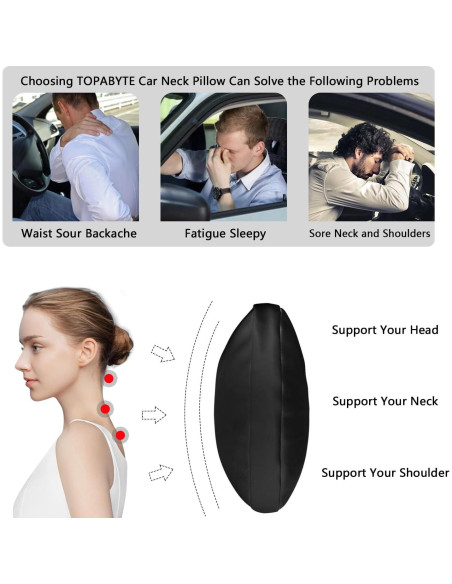 Cojín de Cuello TOPABYTE para Reposacabezas de Coche Negro