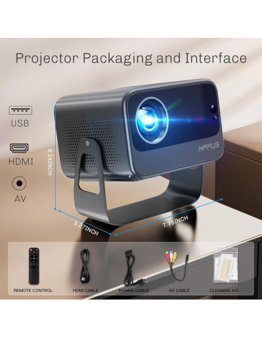 Proyector HIPPUS M11 1080P WiFi 6 Bluetooth 500 ANSI Gris