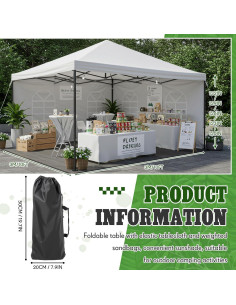 Carpa de Dosel 10x10ft Yoojahow + 2 Mesas Plegables + Fundas 2