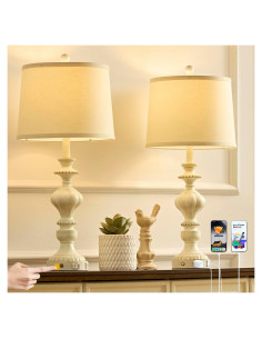 Juego de 2 Lámparas de Mesa Táctiles Regulables USB Blanco Dorado