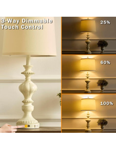 Juego de 2 Lámparas de Mesa Táctiles Regulables USB Blanco Dorado 2