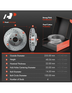 Discos de Freno Perforados y Ranurados A-Premium 255mm + Pastillas Cerámicas Toyota/Chevrolet 2