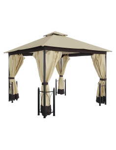 Gazebo de Patio Outsunny 4x3.35m con Techo Doble y Mosquitero