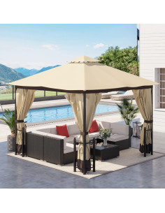 Gazebo de Patio Outsunny 4x3.35m con Techo Doble y Mosquitero 2