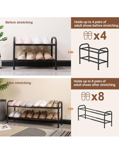 Estante para Zapatos Expandible Gonfoam 2 Niveles Metal Negro