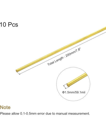 Barra Redonda Sólida de Latón MECCANIXITY 1.5mm x 200mm Paquete de 10