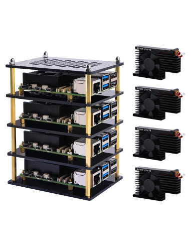 Caja Clúster 4 Capas GeeekPi para Raspberry Pi 5 con Enfriadores