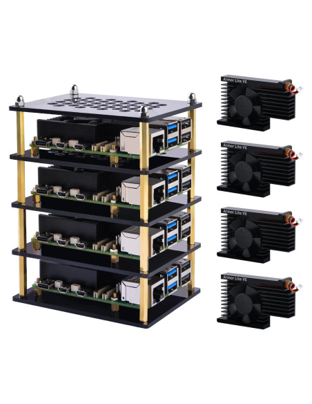 Caja Clúster 4 Capas GeeekPi para Raspberry Pi 5 con Enfriadores
