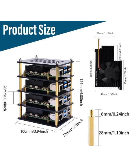 Caja Clúster 4 Capas GeeekPi para Raspberry Pi 5 con Enfriadores