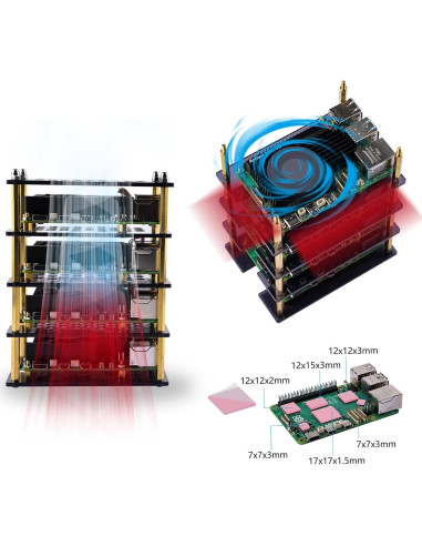 Caja Clúster 4 Capas GeeekPi para Raspberry Pi 5 con Enfriadores