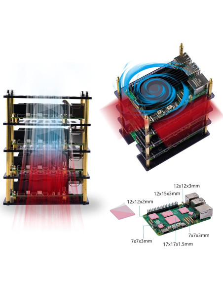 Caja Clúster 4 Capas GeeekPi para Raspberry Pi 5 con Enfriadores