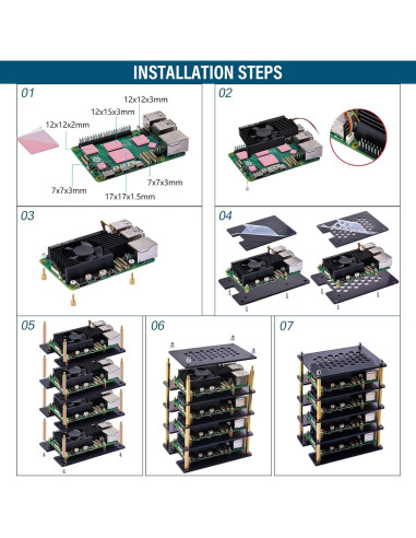 Caja Clúster 4 Capas GeeekPi para Raspberry Pi 5 con Enfriadores